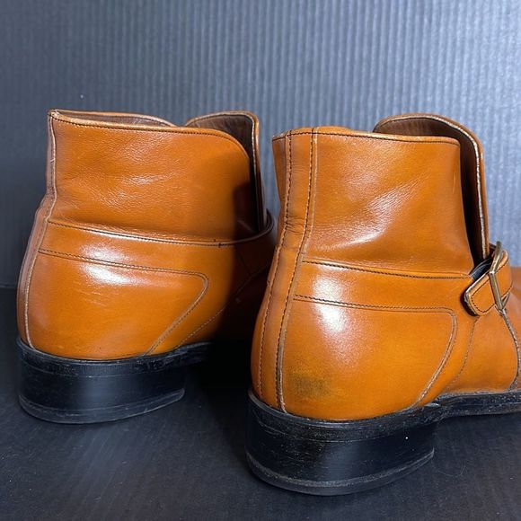 Men’s Vintage Slip on Cognac Orange Leather Boots - Picture 8 of 16